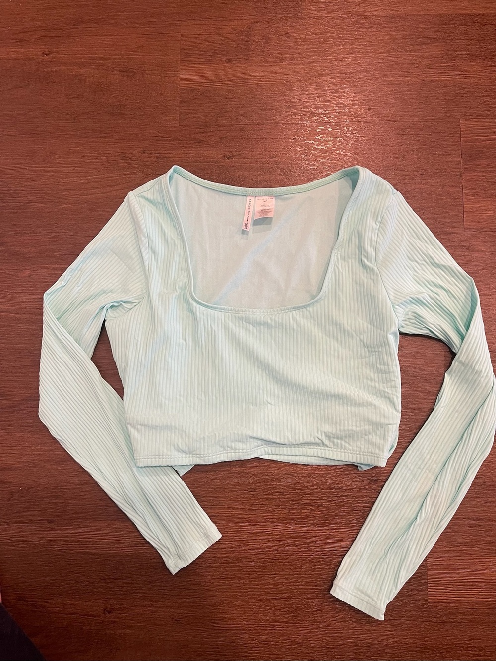 Swimsuit Top Cover Up -  Light Blue Water Long-Sleeve Square Neck Crop Top